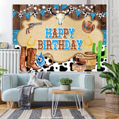 Lofaris Cowboy Treasure Blue Venture Happy Birthday Backdrop