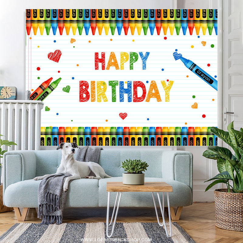 Lofaris Crayon Simple And Colorful Happy Birthday Backdrop