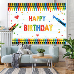 Lofaris Crayon Simple And Colorful Happy Birthday Backdrop