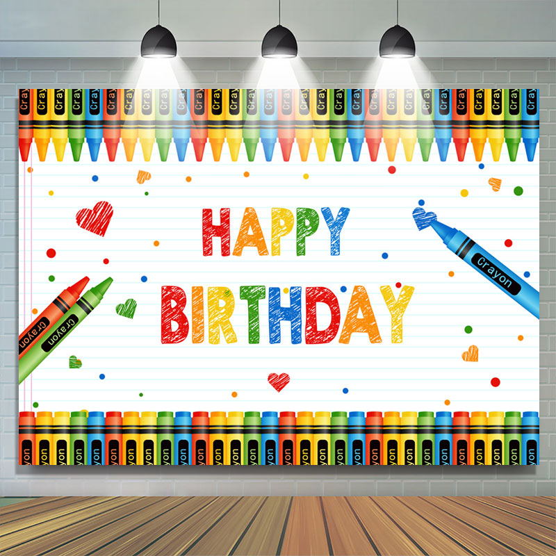 Lofaris Crayon Simple And Colorful Happy Birthday Backdrop