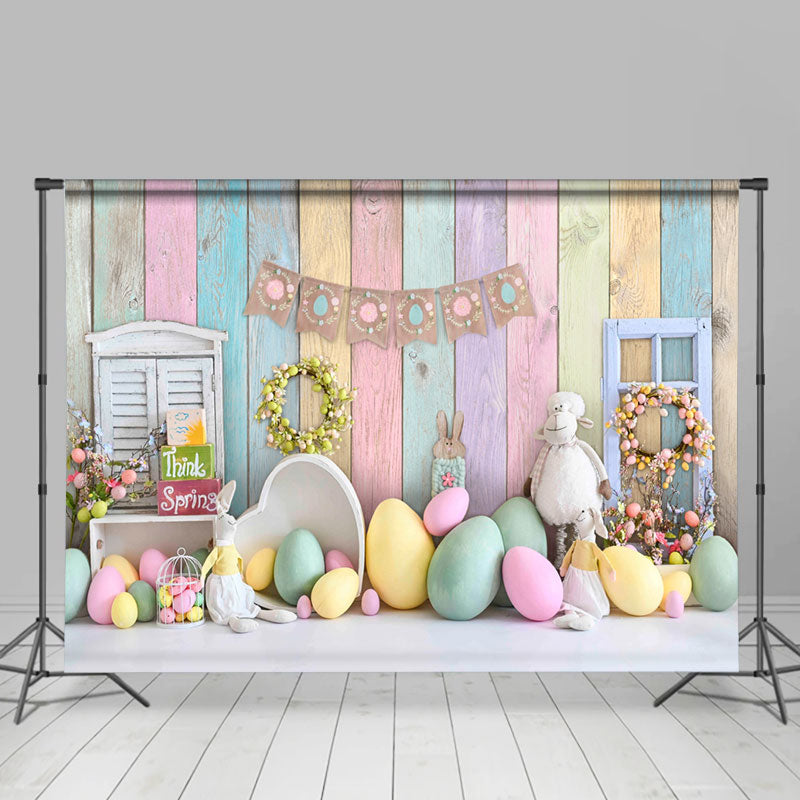 Lofaris Creamy Colorful Wall And Eggs Spring Easter Backdrop