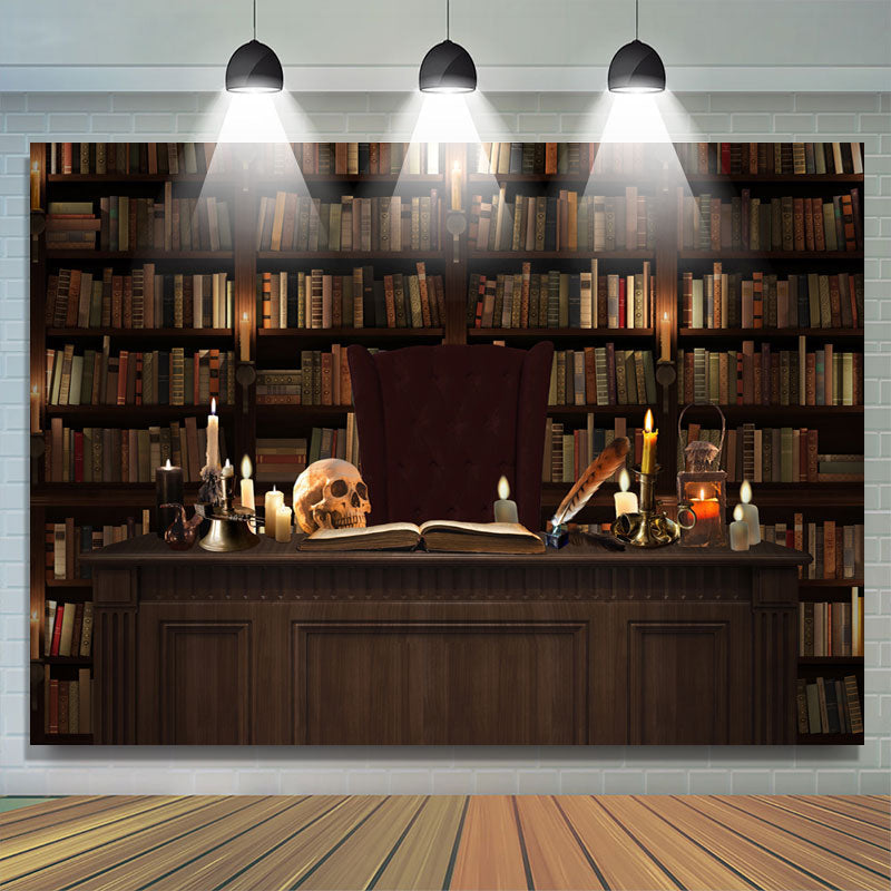 Lofaris Creepy Skeletons and Bookshelves Halloween Backdrop