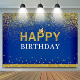 Lofaris Crown Happy Birthday Royal Blue Gold Glitter Backdrop for Men