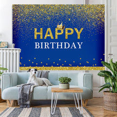 Lofaris Crown Happy Birthday Royal Blue Gold Glitter Backdrop for Men