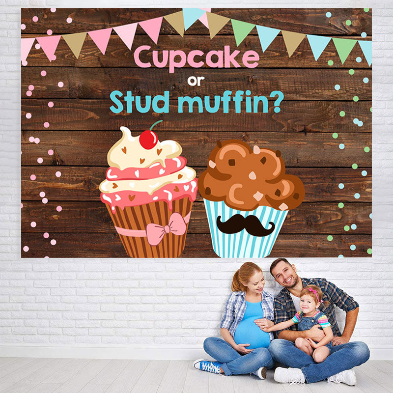 Lofaris Cupcake and Stud Muffin Gender Baby Shower Backdrop