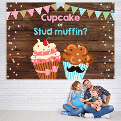 Lofaris Cupcake and Stud Muffin Gender Baby Shower Backdrop