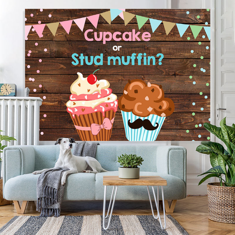 Lofaris Cupcake and Stud Muffin Gender Baby Shower Backdrop
