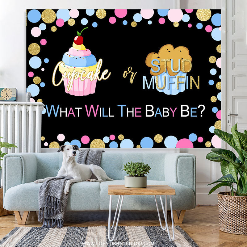 Lofaris Cupcake Or Stud Muffin Gender Backdrop For Baby Shower