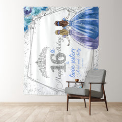 Lofaris Custom Blue Silver Glitter Twins 16th Birthday Backdrop