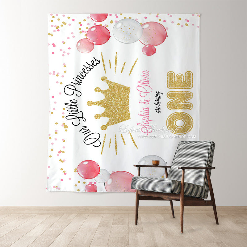 Lofaris Custom Gold Twins Little Princess 1st Birthday Backdrop
