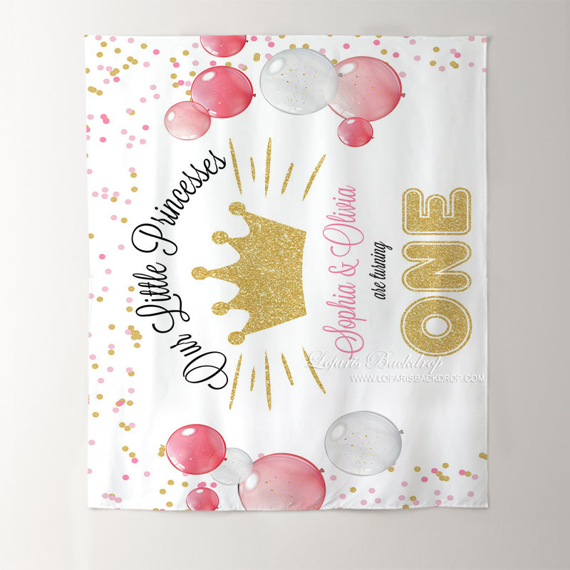 Lofaris Custom Gold Twins Little Princess 1st Birthday Backdrop