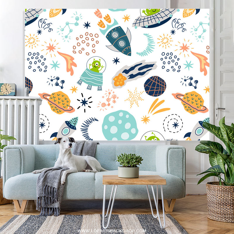 Lofaris Cute Alien World Space Rocket Theme Party Backdrop