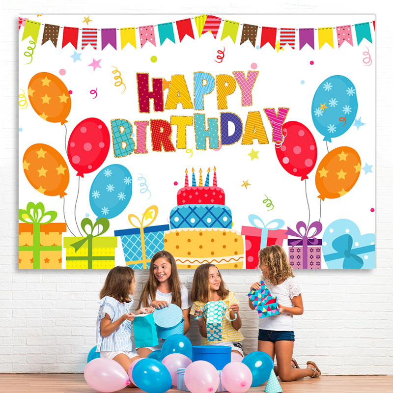 Lofaris Cute And Lovely Balloon Gifts Happy Birthday Backdrop