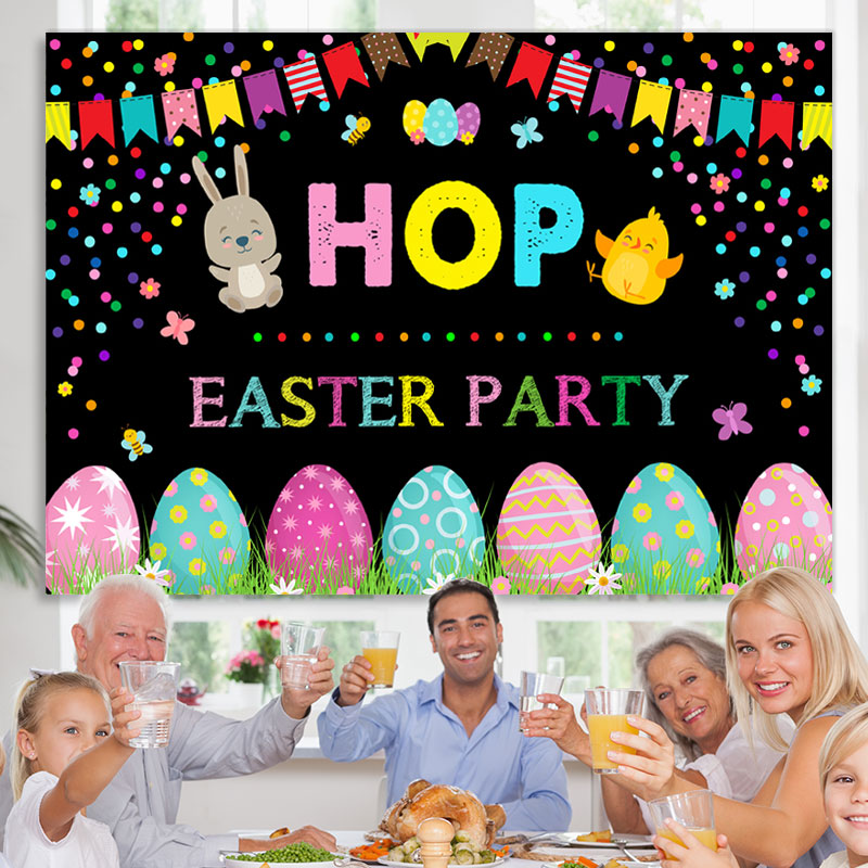 Lofaris Cute Animal Graffiti Egg Hop Easter Party Backdrop