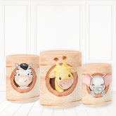 Lofaris Cute Animal Theme Plinth Cover Wood Yellow Cake Table