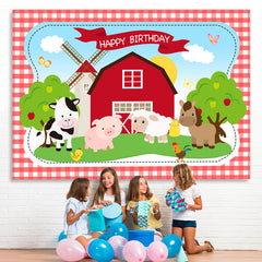 Lofaris Cute Animals And Red House Happy Birthday Backdrop