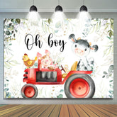 Lofaris Cute Animals And Red Truck Oh Boy Baby Shower Backdrop