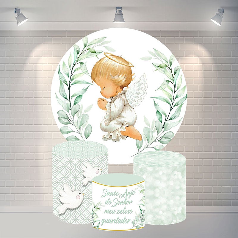 Lofaris Round Cute Baby And Leaves Shower Backdrop For Party