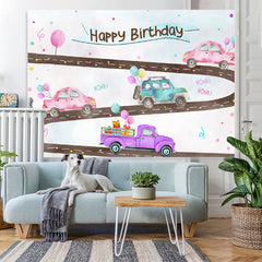 Lofaris Cute Car And Balloons Happy Birthday Backdrop For Party