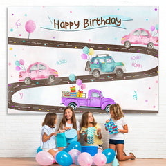 Lofaris Cute Car And Balloons Happy Birthday Backdrop For Party