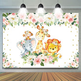 Lofaris Cute Cartoon Animals Pink and White Roses Backdrop