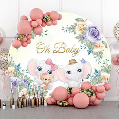 Purple Oh Baby Teddy Bear Round Baby Shower Backdrop