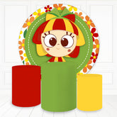 Lofaris Cute Girl Floral Green Red Yellow Round Birthday Backdrop Kit