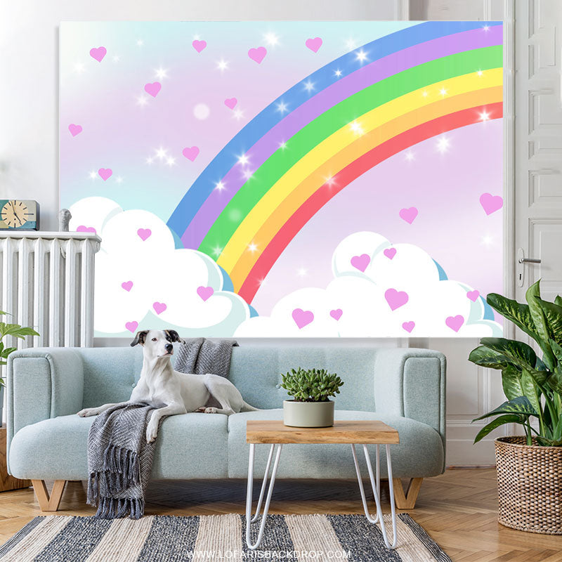Lofaris Cute Heart Cloud And Rainbow Happy Birthday Backdrop