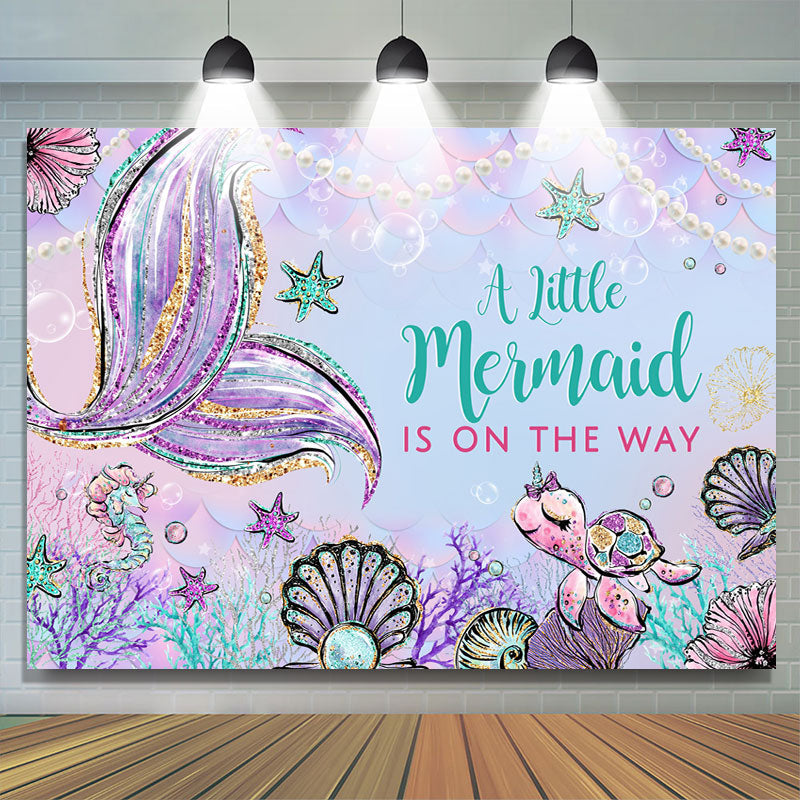 Lofaris Cute Little Mermaid Is On The Way Baby Shower Backdrop