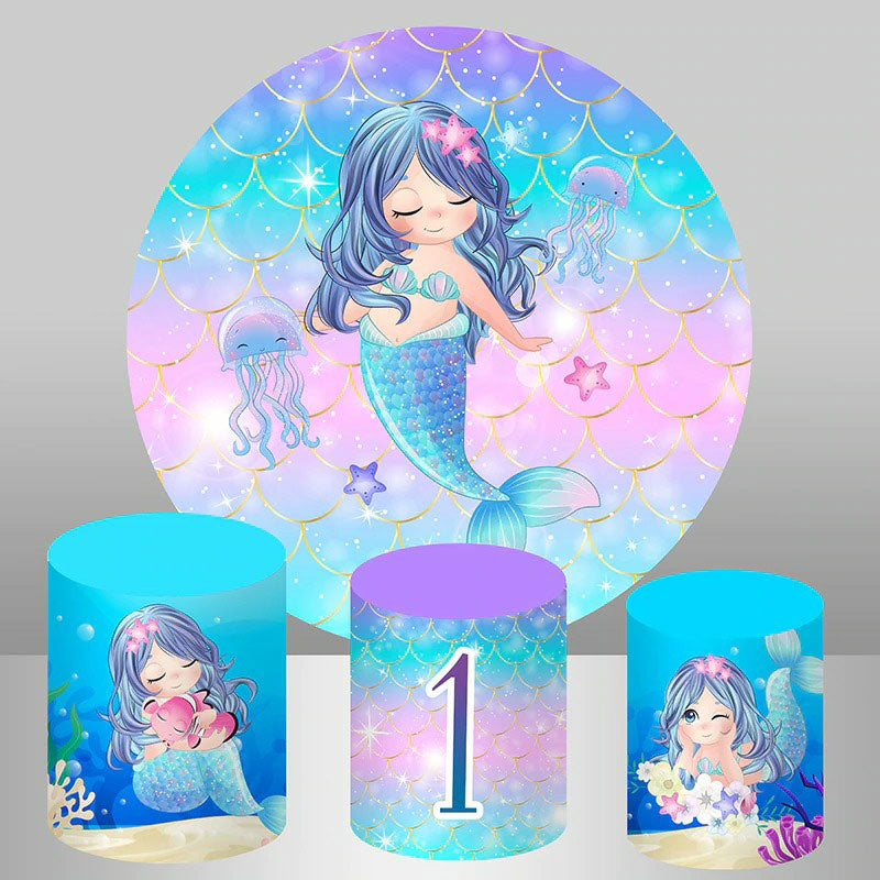 Lofaris Cute Mermaid Round Backdrop Kit For Baby Shower