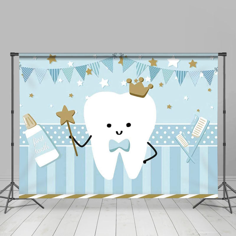 Lofaris Cute Milk Tooth Blue Pennants Toothpaste Birthday Backdrop