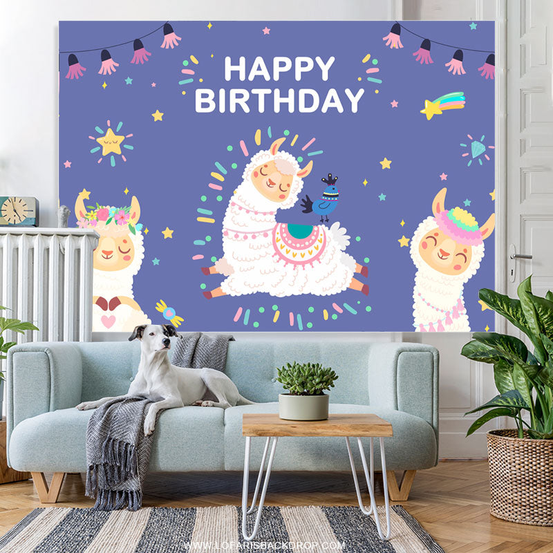 Lofaris Cute Pink Llama Purple Festival Birthday Backdrop