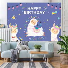 Lofaris Cute Pink Llama Purple Festival Birthday Backdrop