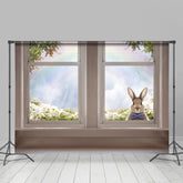 Lofaris Cute Rabbite In White Window Rainbow Easter Backdrop