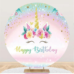 Lofaris Cute Unicorn Happy Birthday Round Backdrop for Girl