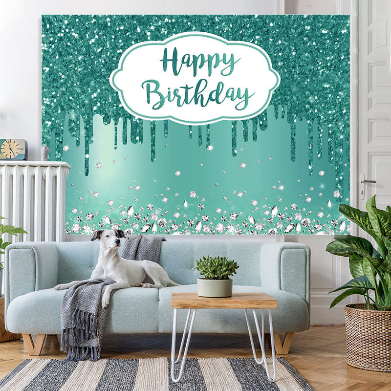 Lofaris Cyan Diamonds Glitter Bokeh Happy Birthday Backdrop