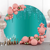 Lofaris Cyan Glitter Round Birthday Party Backdrop Decoration