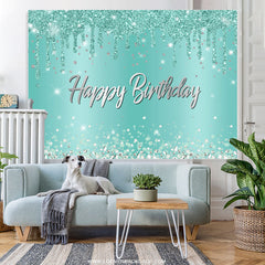 Lofaris Cyan Glitter Silver Diamonds Happy Birthday Backdrop