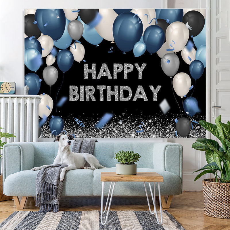 Lofaris Dark and Silver Bokeh Balloon Happy Birthday Backdrop