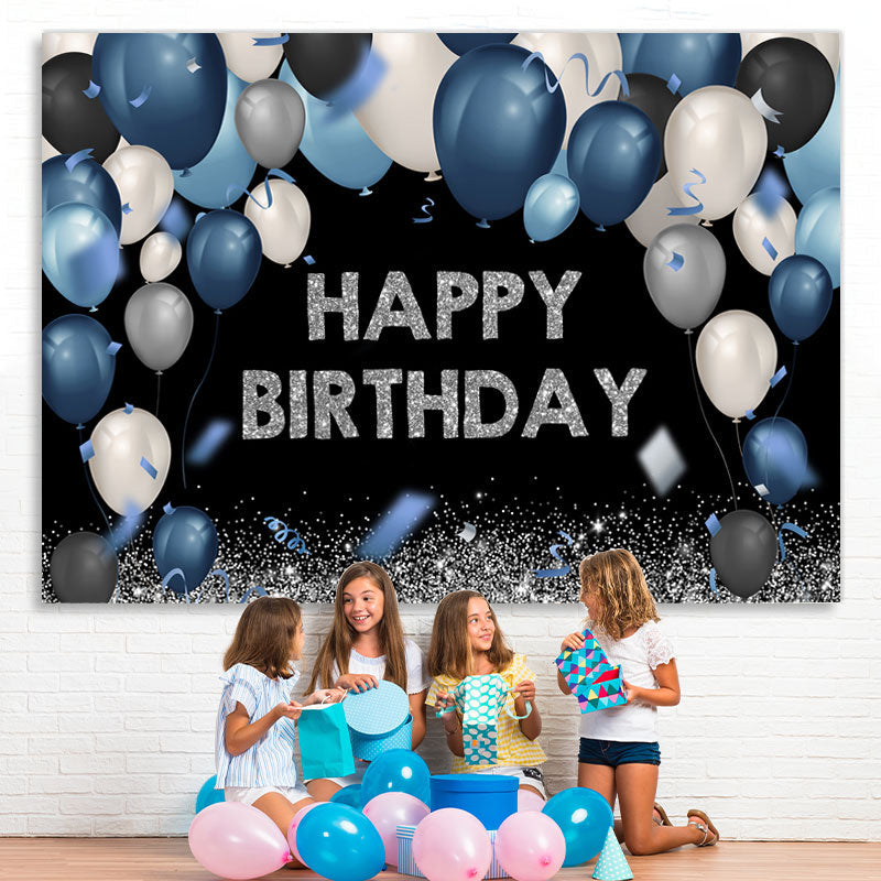 Lofaris Dark and Silver Bokeh Balloon Happy Birthday Backdrop
