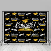 Lofaris Dark Black Caps And Stars Congrat Graduation Backdrop