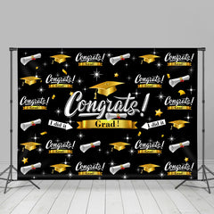 Lofaris Dark Black Caps And Stars Congrat Graduation Backdrop