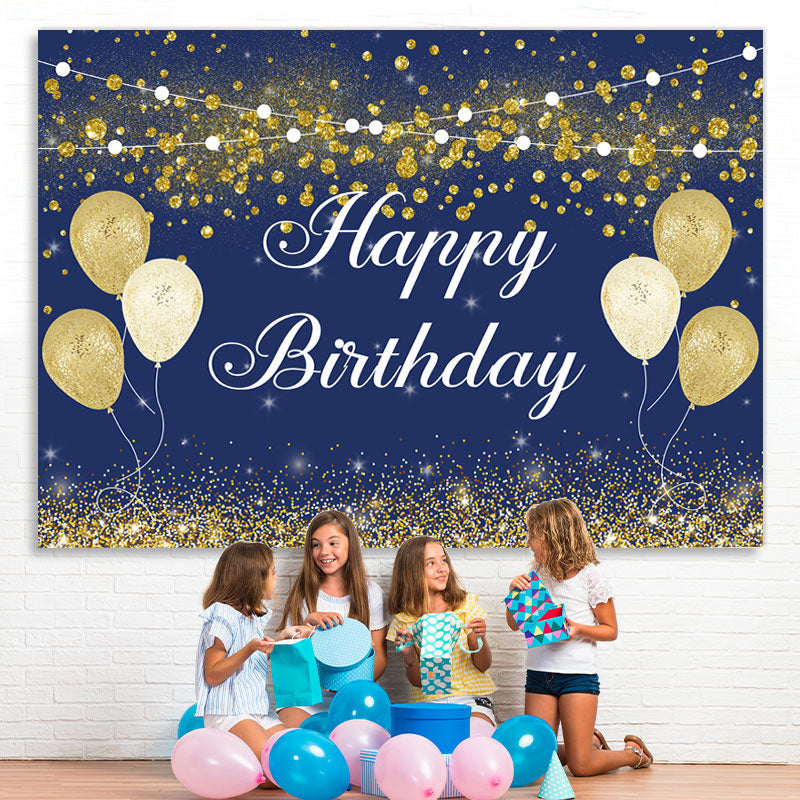 Lofaris Dark Blue And Gold Boked Ball Happy Birthday Backdrop