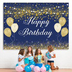 Lofaris Dark Blue And Gold Boked Ball Happy Birthday Backdrop