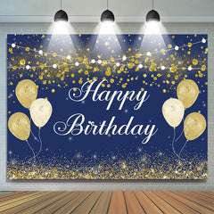 Lofaris Dark Blue And Gold Boked Ball Happy Birthday Backdrop