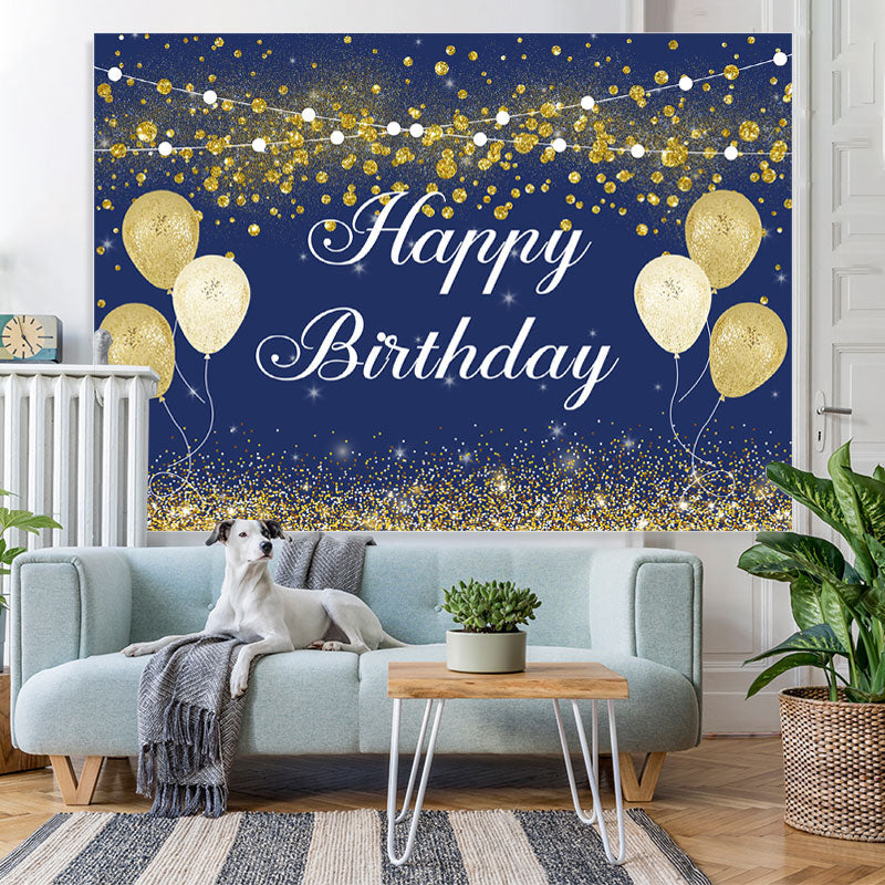 Lofaris Dark Blue And Gold Boked Ball Happy Birthday Backdrop