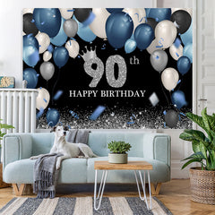 Lofaris Dark Blue And White Silver Happy 90Th Birthday Backdrop