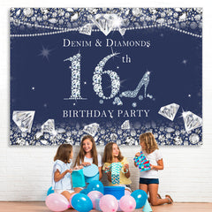 Lofaris Dark Blue Denim and Diamonds 16Th Birthday Backdrop