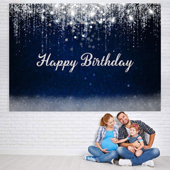 Lofaris Dark Bule and Silver Bokeh Baby Shower Party Backdrop