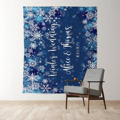 Lofaris Dark Bule Snowy Winter Wedding Backdrop